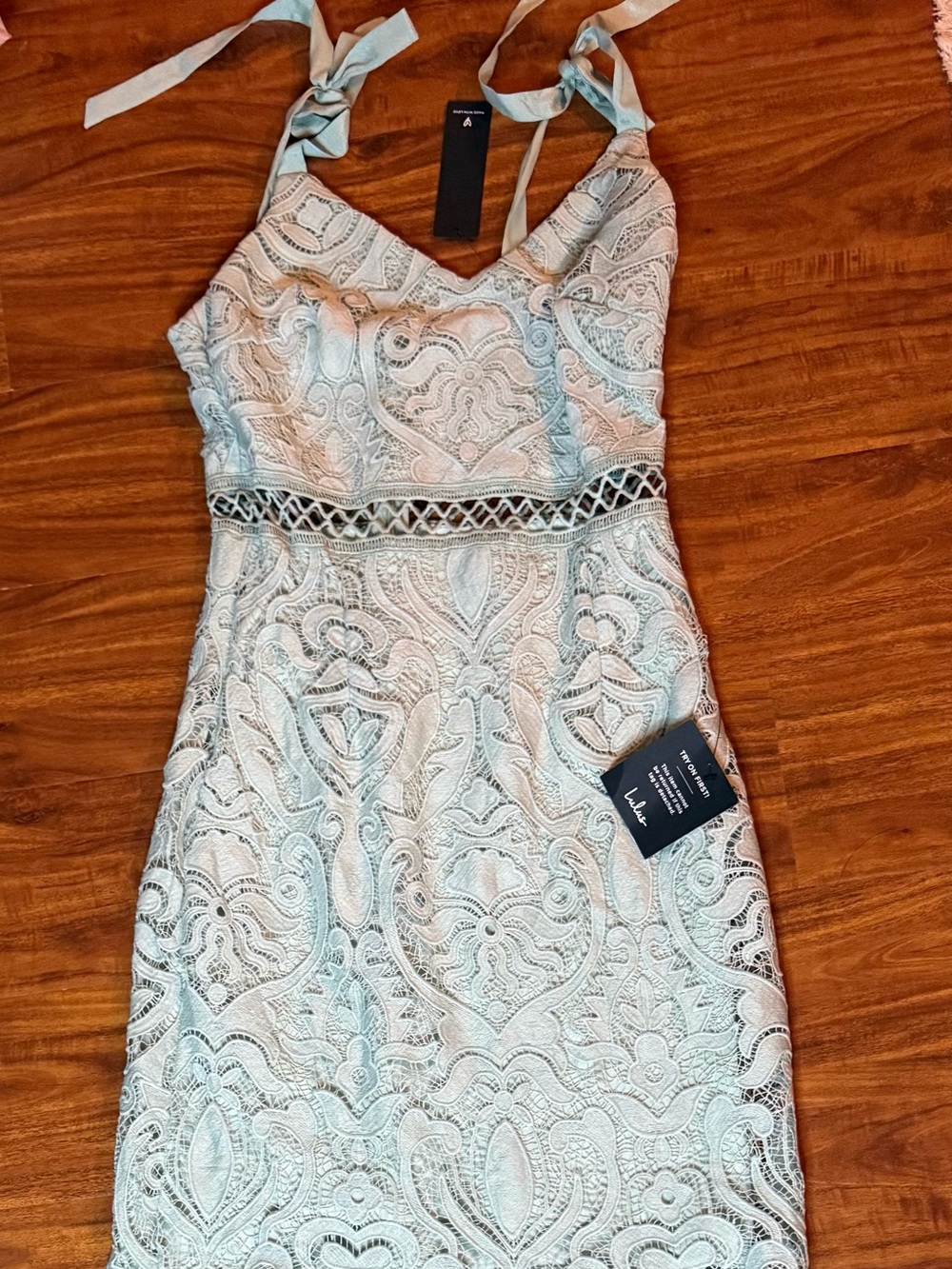 Lulus | Won Your Heart Sage Green Lace Tie-Strap High-Low Midi Dress